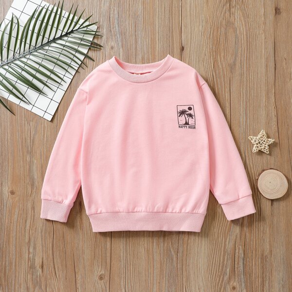 

Toddler Boys Letter & Tropical View Print Pullover, Baby pink