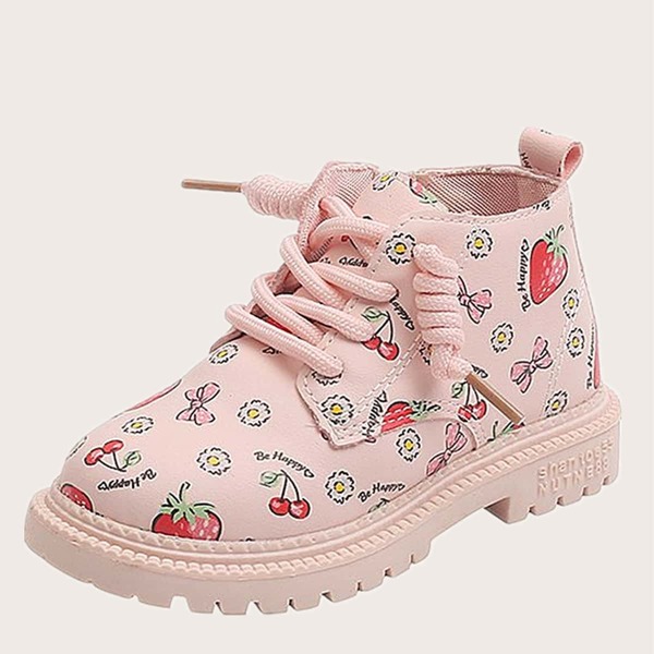 

Toddler Girls Strawberry Graphic Lace-up Front Boots, Pink