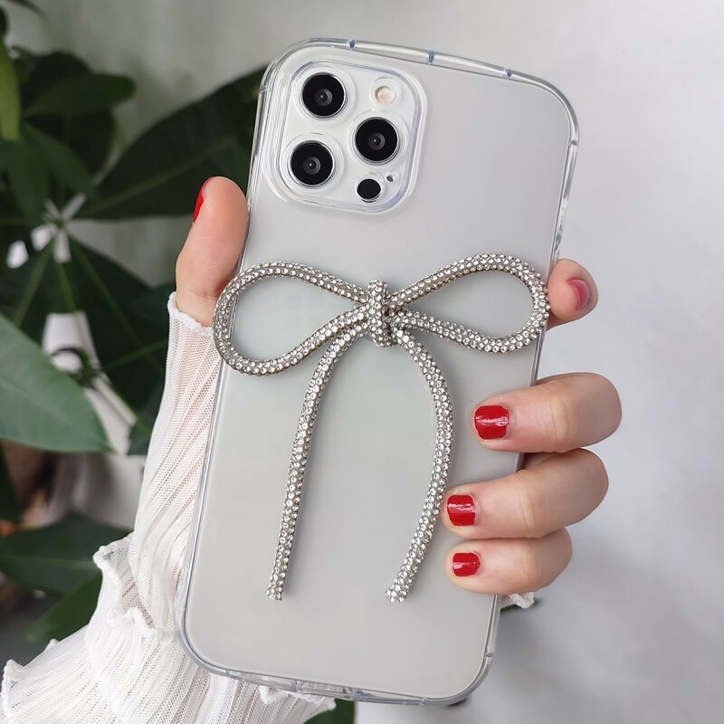

Rhinestone & Bow Decor Transparent Phone Case, Clear