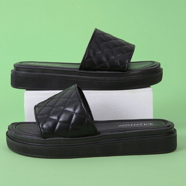 

Minimalist Quilted Slide Sandals, Black