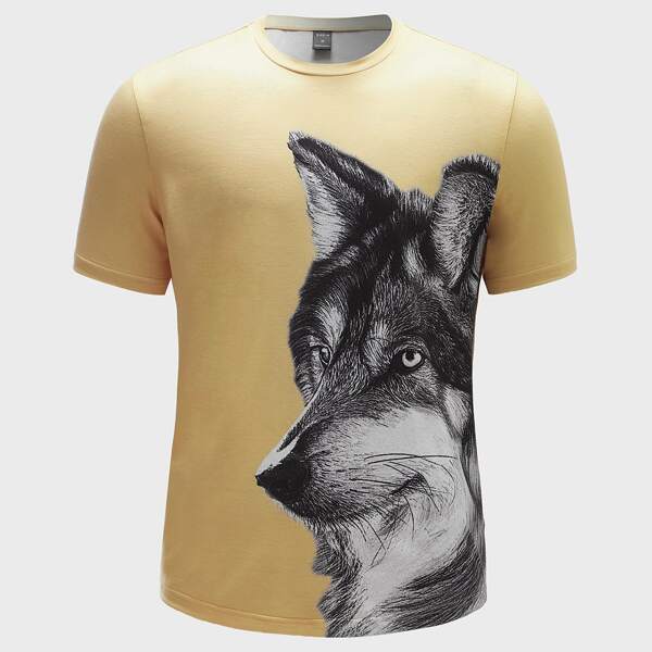 

Men Wolf Print Tee, Yellow