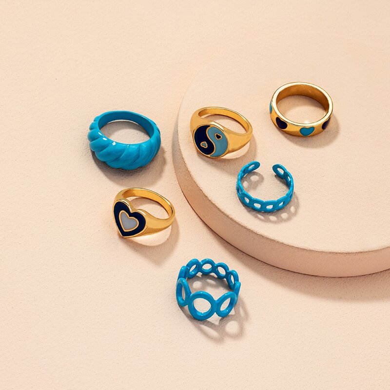 

6pcs Yin & Yang Design Ring, Multicolor