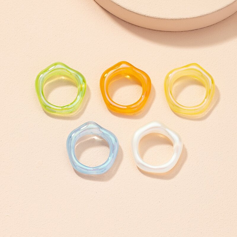 5pcs Clear Ring, Multicolor