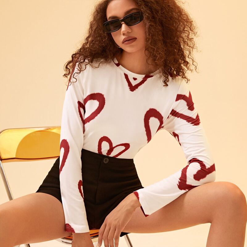 

Heart Print Tee, White