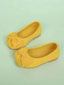 小女童極簡風格蝴蝶結裝飾平底鞋 - 黃色 - 查看 1