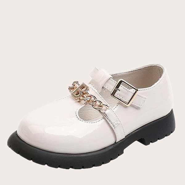 

Girls Chain Decor Velcro Strap Flats, White