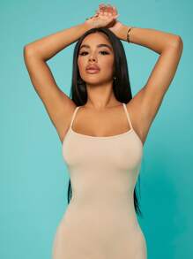 SHEIN SXY Solid Criss-cross Backless Bodycon Dress - Beige - View 5