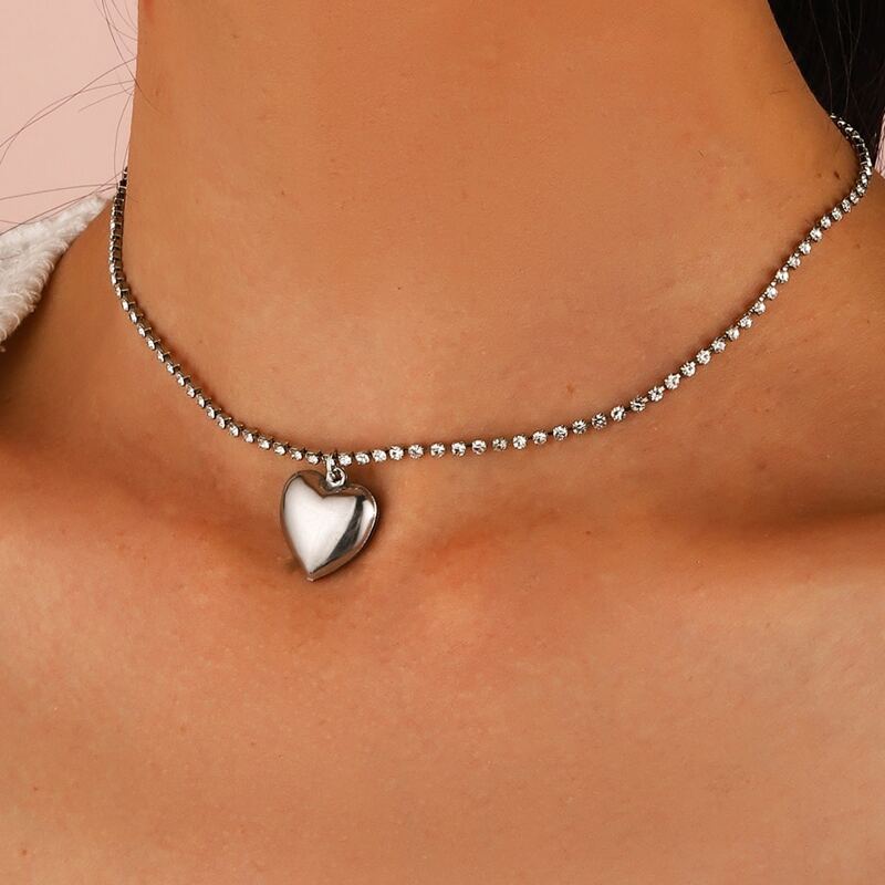 

Heart Pendant Chain Necklace, Silver