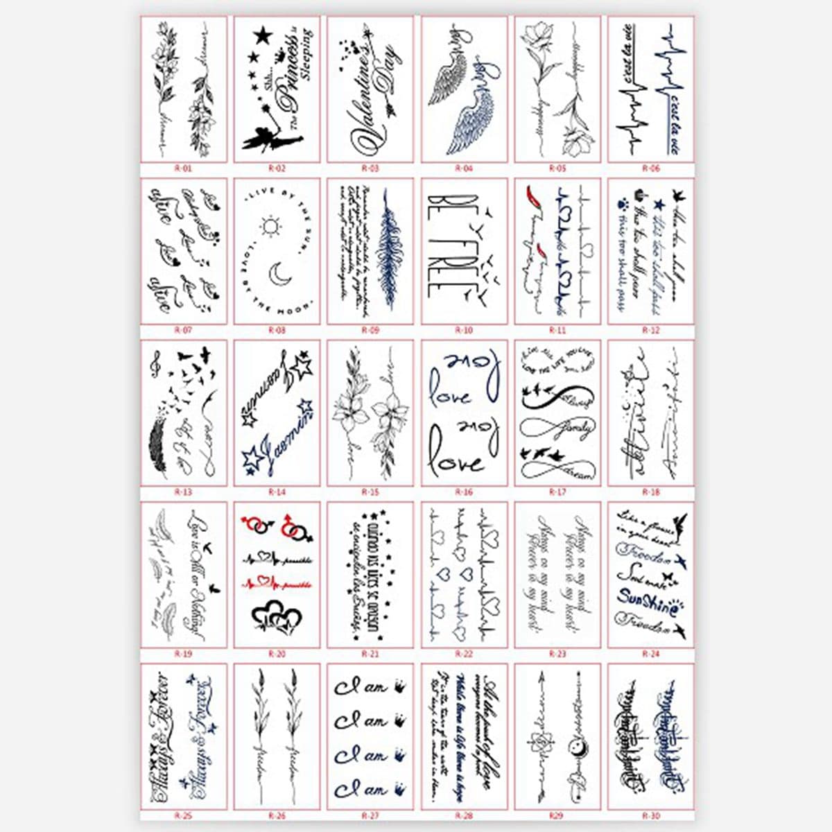

30sheets Mix Pattern Tattoo Sticker, Black
