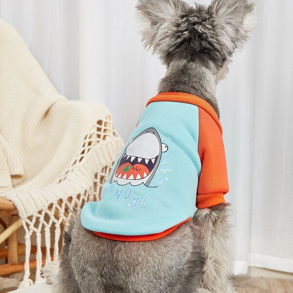 

Cartoon Shark Print Pet Hoodie, Multicolor