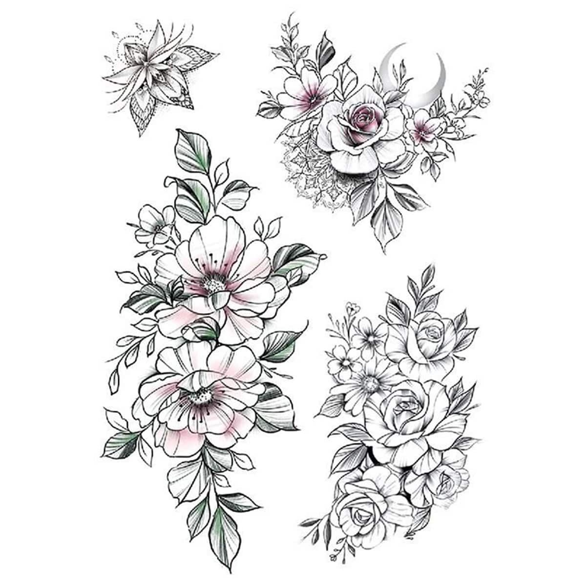 

1sheet Floral Tattoo Sticker, Black