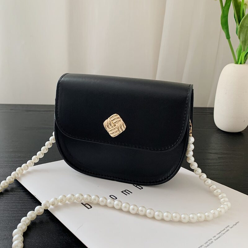 Faux Pearl Beaded Crossbody Bag, Black