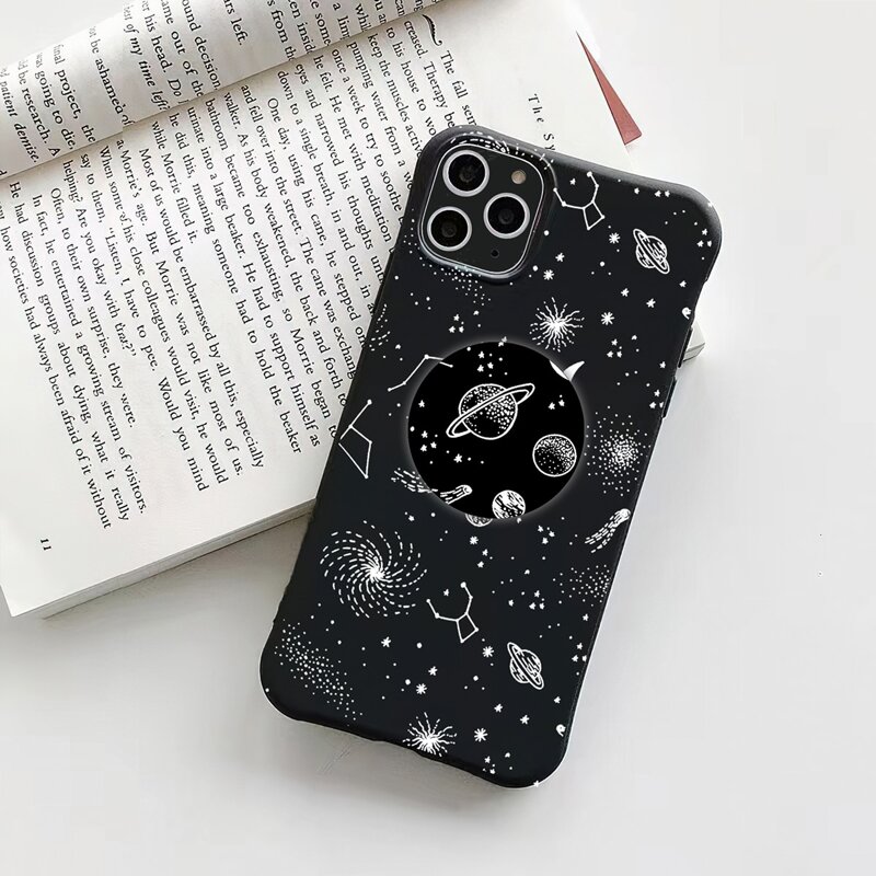 

Planet Pattern Phone Case With Stand-Out Phone Grip, Black