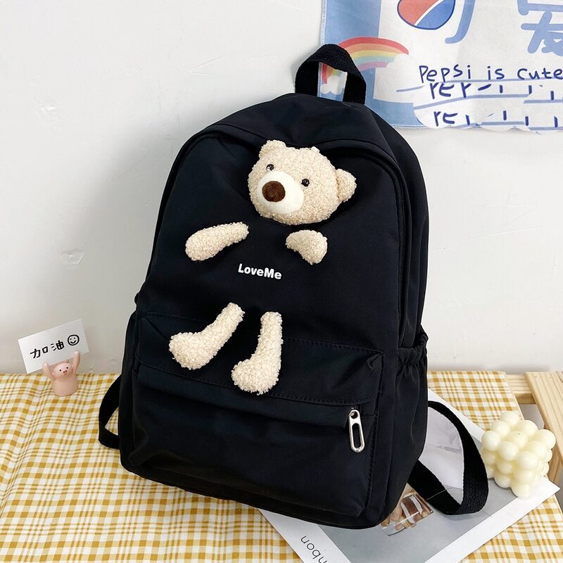 

Cartoon Charm and Letter Graphic Backpack, Black