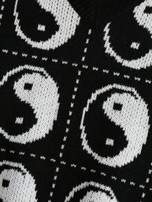 Yin & Yang Pattern Sweater Vest - Black - View 4
