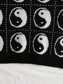 Yin & Yang Pattern Sweater Vest - Black - View 5