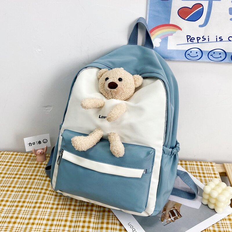 

Cartoon Charm and Letter Graphic Backpack, Blue