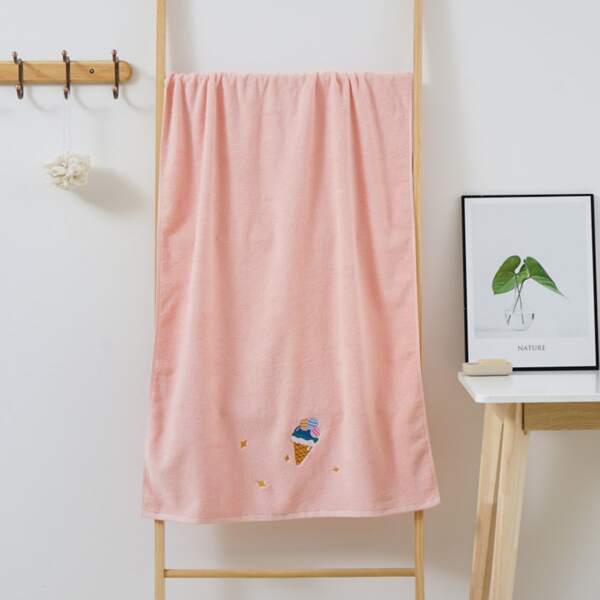 

1pc Embroidered Ice-cream Bath Towel, Pink