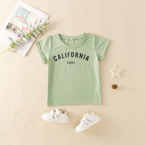 

Toddler Girls Letter Graphic Tee, Mint green