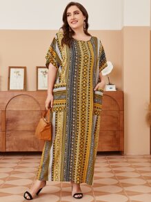 Al Najma 大碼補丁口袋條紋印花直筒連衣裙 - 彩色 - 查看 3