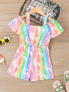 Niñas Mono con estampado de dibujos animados lazo - Multicolor - Ver 2