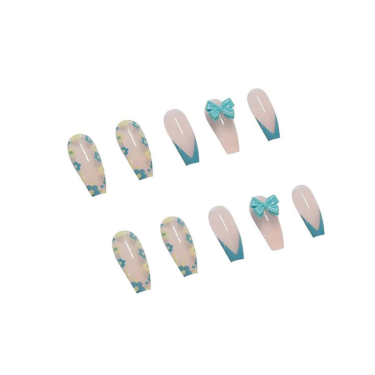 

24pcs Bowknot Decor Fake Nail, Blue