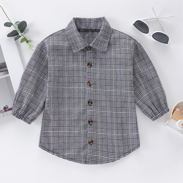 

Toddler Plaid Button Up Blouse, Grey