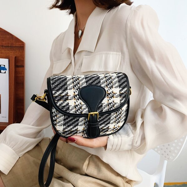 

Tweed Flap Saddle Bag, Black