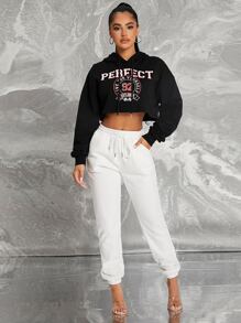 SHEIN SXY Áo nỉ Dây kéo Đồ họa Lá thư Giải trí - màu đen - Xem 5