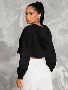 SHEIN SXY Áo nỉ Dây kéo Đồ họa Lá thư Giải trí - màu đen - Xem 2