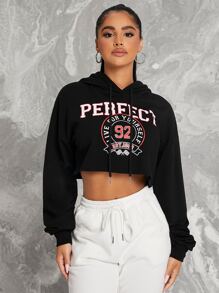 SHEIN SXY Áo nỉ Dây kéo Đồ họa Lá thư Giải trí - màu đen - Xem 1