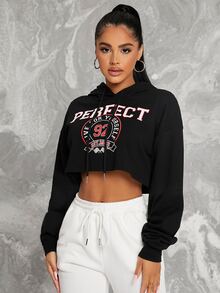 SHEIN SXY Áo nỉ Dây kéo Đồ họa Lá thư Giải trí - màu đen - Xem 4