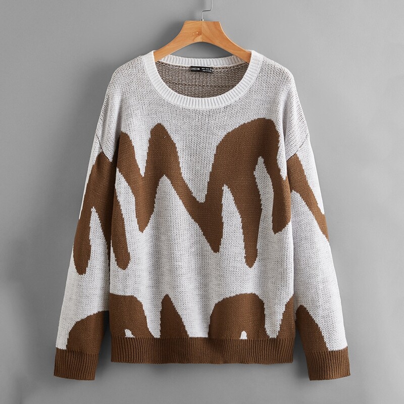 

Graphic Pattern Drop Shoulder Sweater, Multicolor
