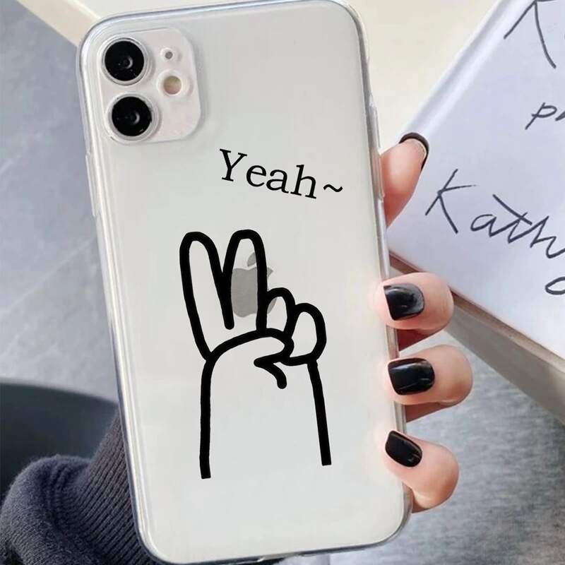 

Figure & Letter Graphic Transparent Phone Case, Black