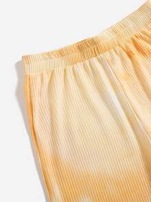 Elastic Waist Tie Dye Rib-knit Wide Leg Trousers - Orange - View 5