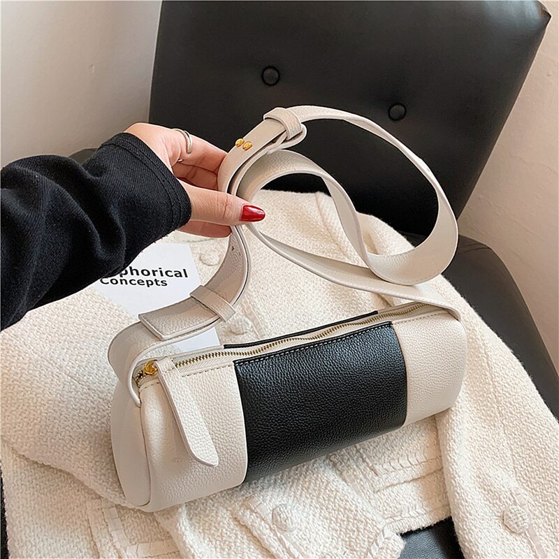 

Colorblock Bucket Bag, Black and white