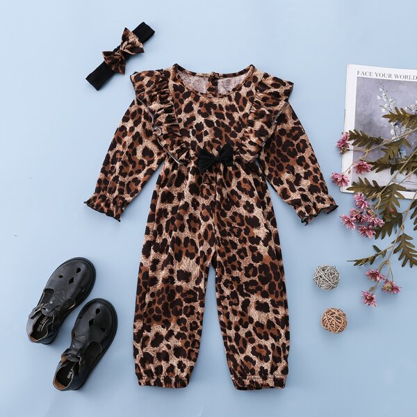 

Toddler Girls Ruffle Trim Leopard Jumpsuit & Headband, Multicolor