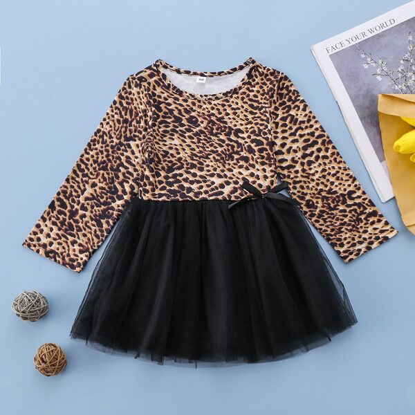 

Toddler Girls Leopard Print Contrast Mesh Combo Dress, Multicolor
