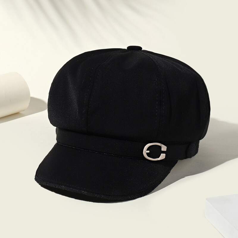 

Belt Decor Baker Boy Cap, Black
