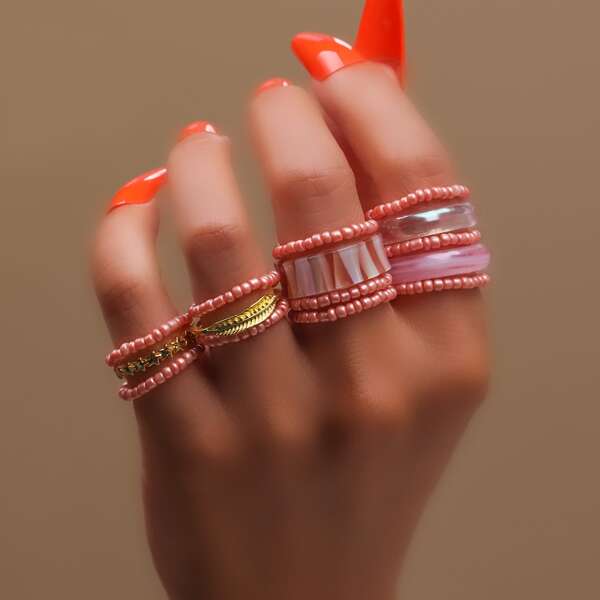 

15pcs Bead Decor Ring, Multicolor