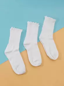 3pairs Frill Trim Crew Socks - White - View 1