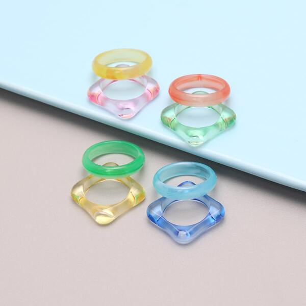 

8pcs Simple Resin Ring, Multicolor