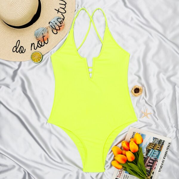 

Neon Lime V Wired One Piece Swimsuit, Yellow