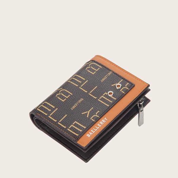 

Men Letter Graphic Wallet, Coffee brown