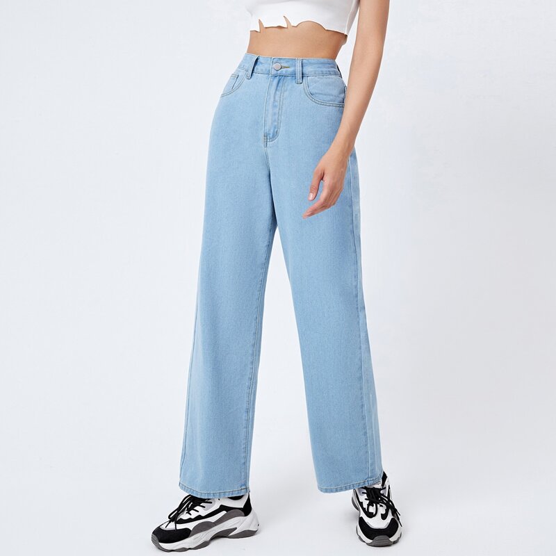 

High Waisted Straight Jeans, Light wash