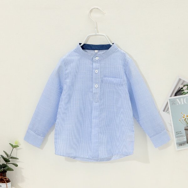 

Toddler Boys Striped Half Button Shirt, Baby blue