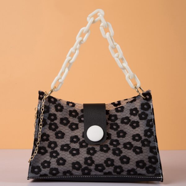 

Floral Embroidery Baguette Bag, Black