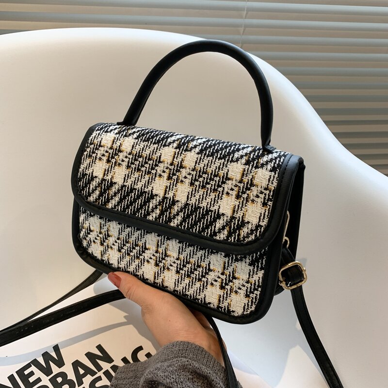 

Plaid Satchel Bag, Black
