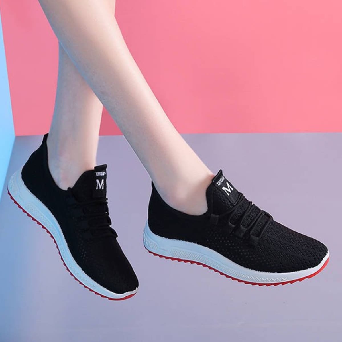 

Letter Graphic Running Shoes, Black