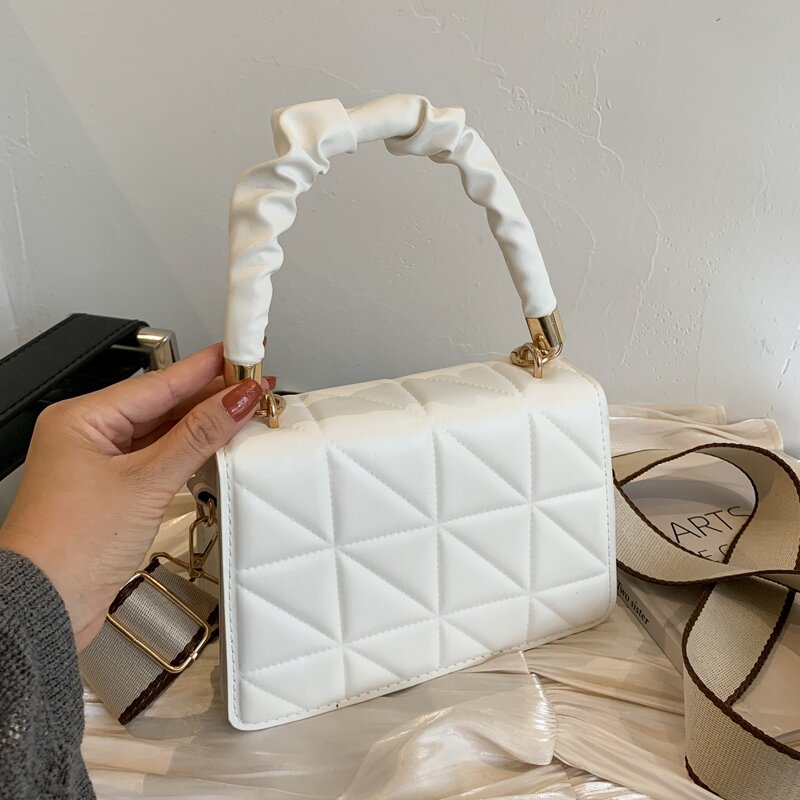 

Quilted Flap Satchel Bag, White